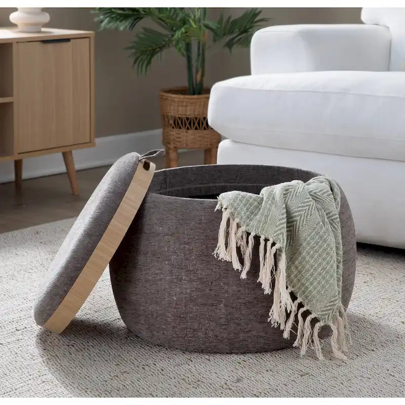 Pouf avec plateau en bois naturel