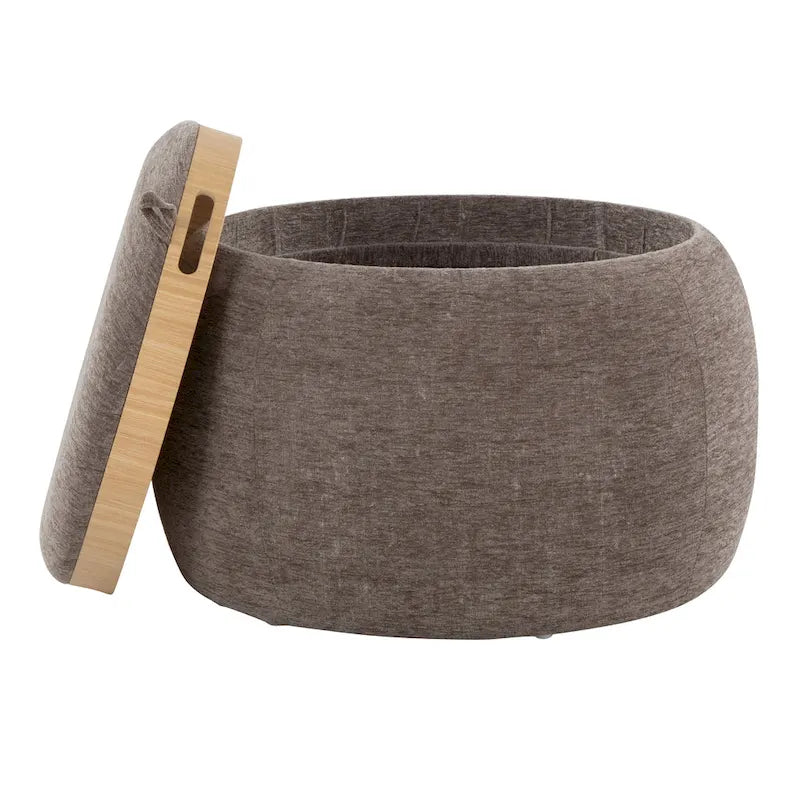 Pouf avec plateau en bois naturel