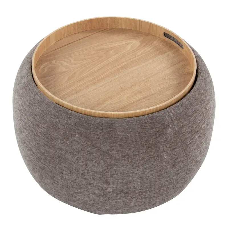 Pouf avec plateau en bois naturel