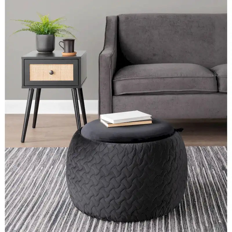 Pouf avec plateau en bois naturel