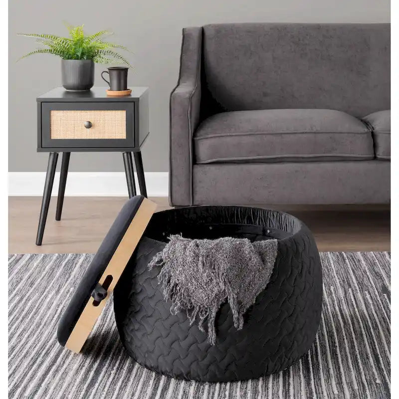Pouf avec plateau en bois naturel