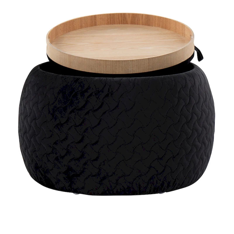 Pouf avec plateau en bois naturel