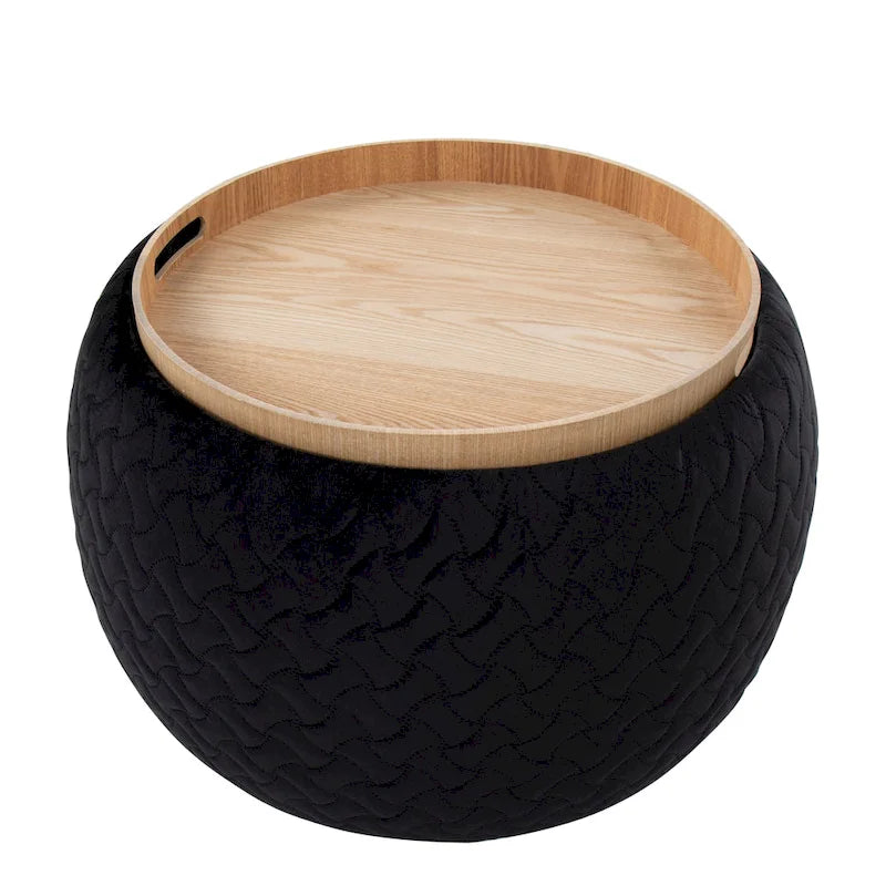 Pouf avec plateau en bois naturel