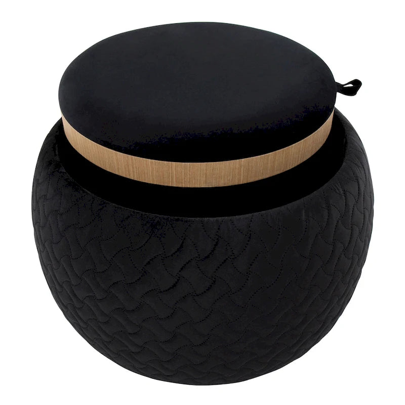 Pouf avec plateau en bois naturel