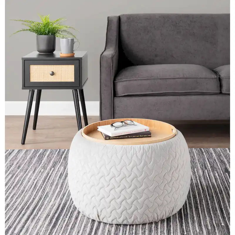 Pouf avec plateau en bois naturel