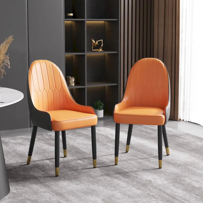 Coffee & Orange / Set of 2 / Upholstered PU Leather Dining Chair