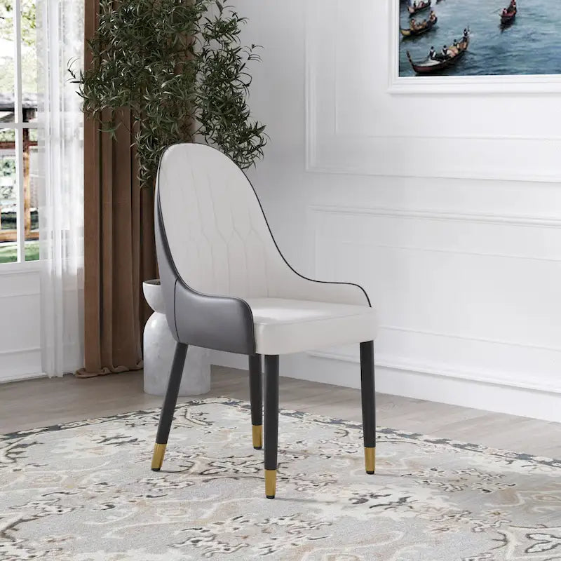 Coffee & Orange / Set of 2 / Upholstered PU Leather Dining Chair