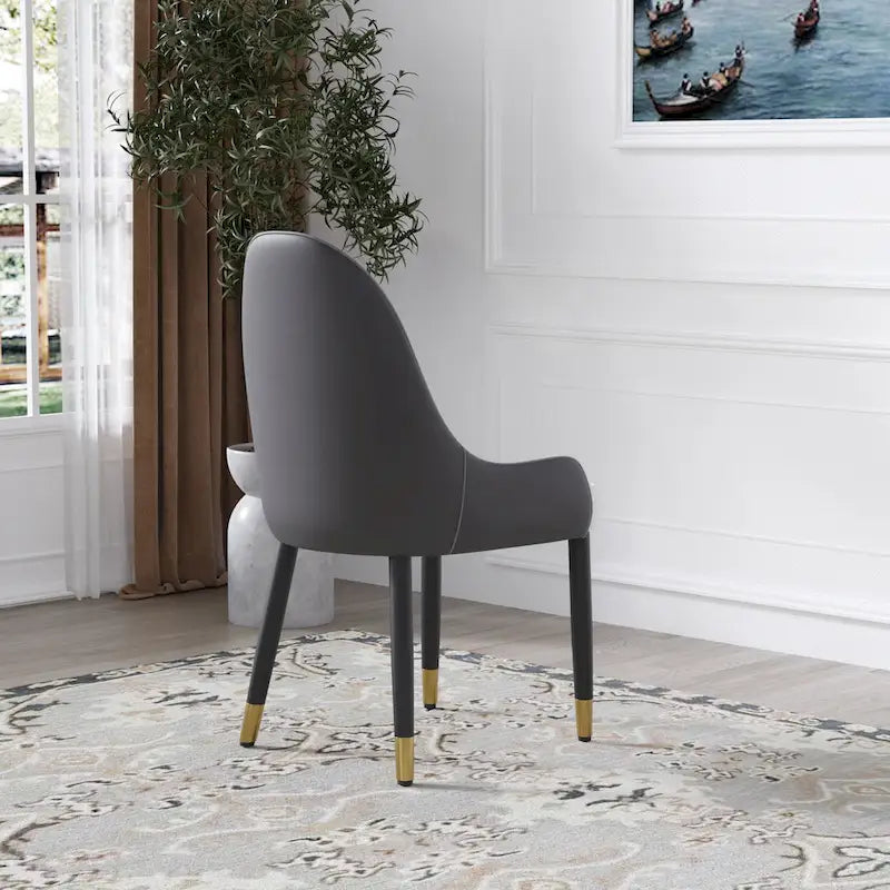 Coffee & Orange / Set of 2 / Upholstered PU Leather Dining Chair