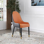 Coffee & Orange / Set of 2 / Upholstered PU Leather Dining Chair