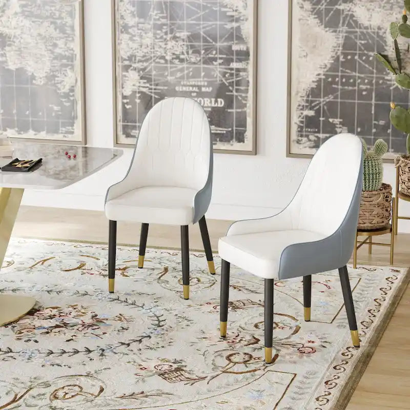 Coffee & Orange / Set of 2 / Upholstered PU Leather Dining Chair