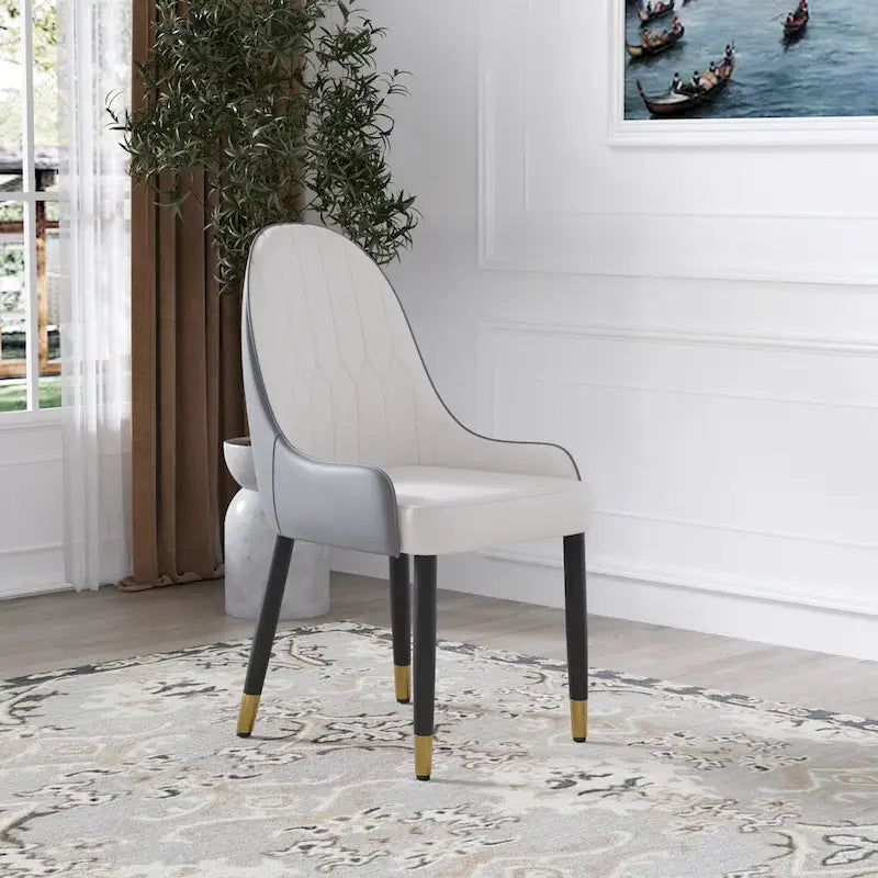 Coffee & Orange / Set of 2 / Upholstered PU Leather Dining Chair