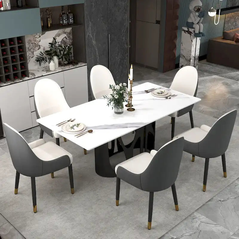 Coffee & Orange / Set of 2 / Upholstered PU Leather Dining Chair