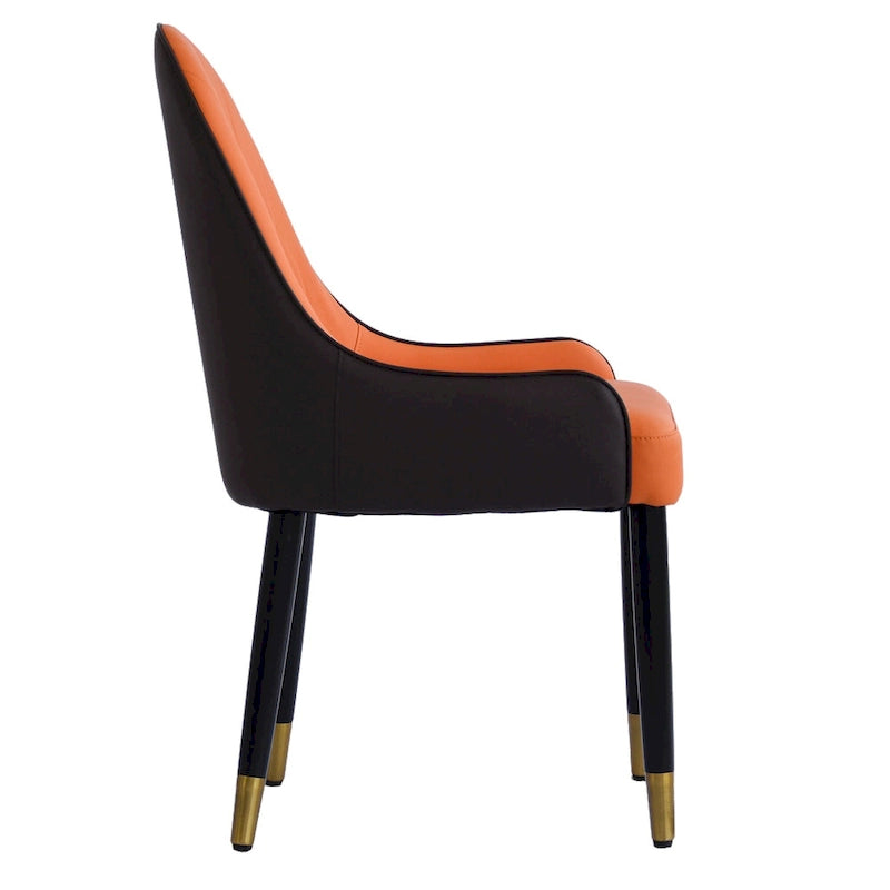 Coffee & Orange / Set of 2 / Upholstered PU Leather Dining Chair