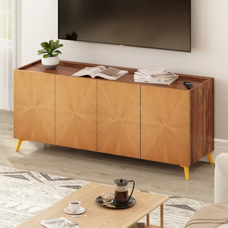 Oak/Walnut 4-Door Sideboard TV Stand, 2-Style, Fits up to 70" TV