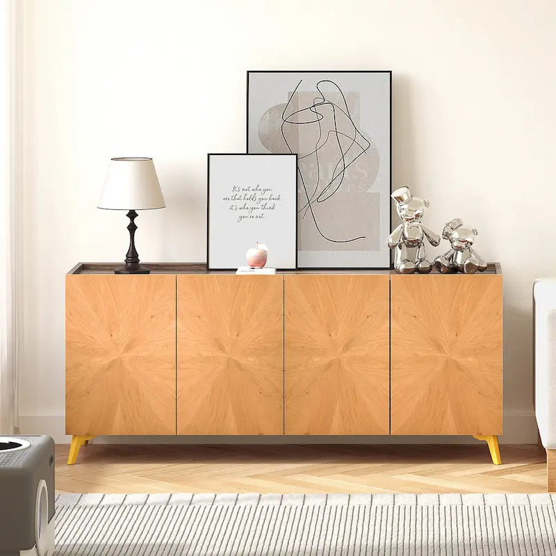 Oak/Walnut 4-Door Sideboard TV Stand, 2-Style, Fits up to 70" TV
