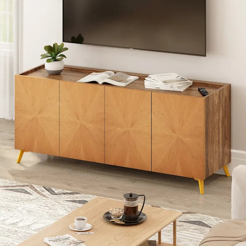 Oak/Walnut 4-Door Sideboard TV Stand, 2-Style, Fits up to 70" TV