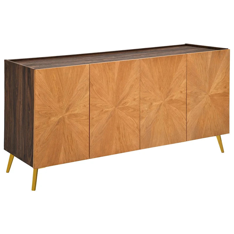 Oak/Walnut 4-Door Sideboard TV Stand, 2-Style, Fits up to 70" TV