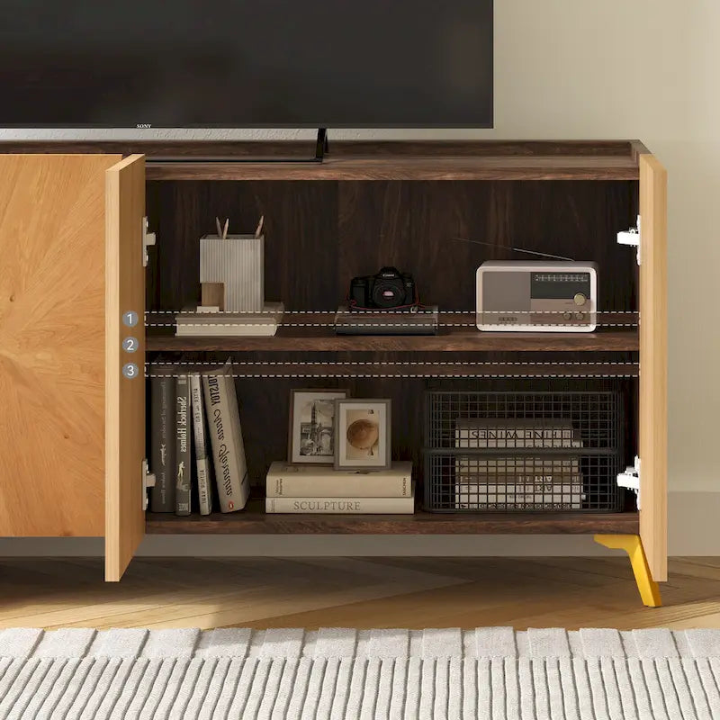 Oak/Walnut 4-Door Sideboard TV Stand, 2-Style, Fits up to 70" TV