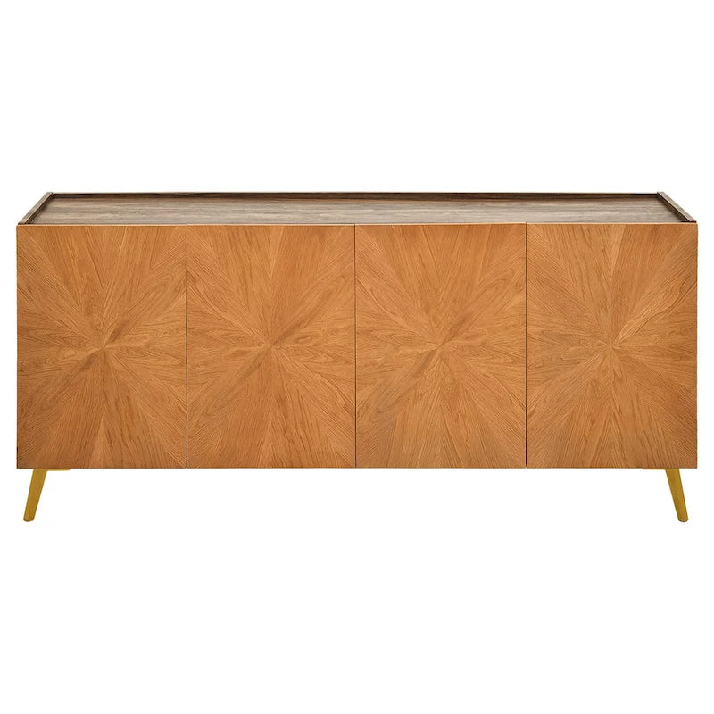 Oak/Walnut 4-Door Sideboard TV Stand, 2-Style, Fits up to 70" TV