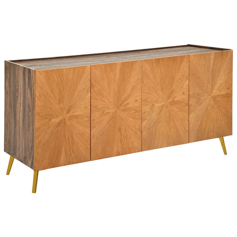 Oak/Walnut 4-Door Sideboard TV Stand, 2-Style, Fits up to 70" TV