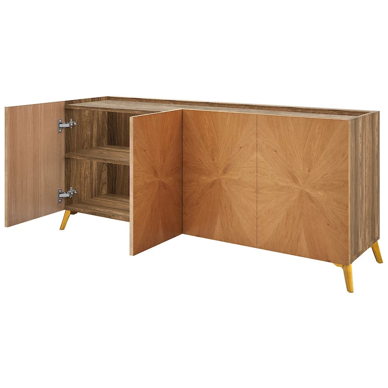 Oak/Walnut 4-Door Sideboard TV Stand, 2-Style, Fits up to 70" TV
