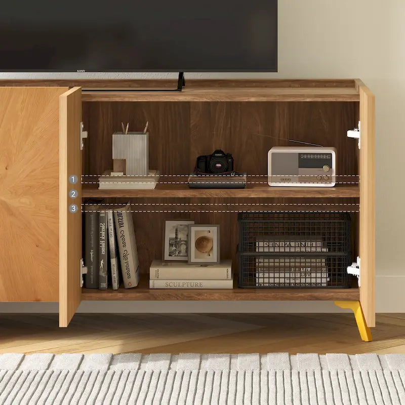 Oak/Walnut 4-Door Sideboard TV Stand, 2-Style, Fits up to 70" TV