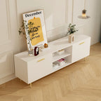 White / Dark Brown TV Stand with 2 Doors & Open Shelves – 1-Room Use