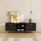 White / Dark Brown TV Stand with 2 Doors & Open Shelves – 1-Room Use