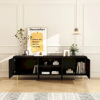 White / Dark Brown TV Stand with 2 Doors & Open Shelves – 1-Room Use