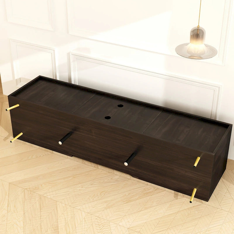 White / Dark Brown TV Stand with 2 Doors & Open Shelves – 1-Room Use