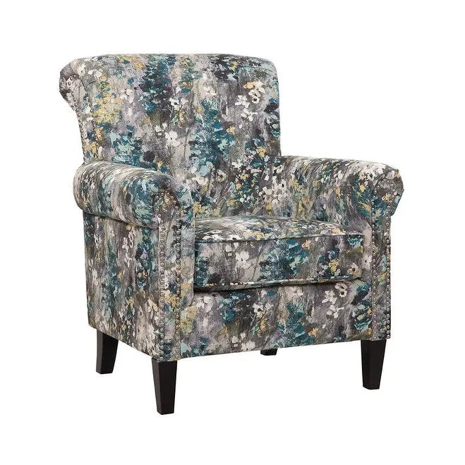 Multi-Color Abstract Floral Print Upholstered Accent Armchair, Single Seat