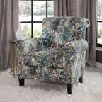 Multi-Color Abstract Floral Print Upholstered Accent Armchair, Single Seat