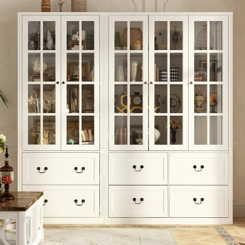78.7 Combo Buffet Bookcase Storage Cabinet Glass Bookshelf Display