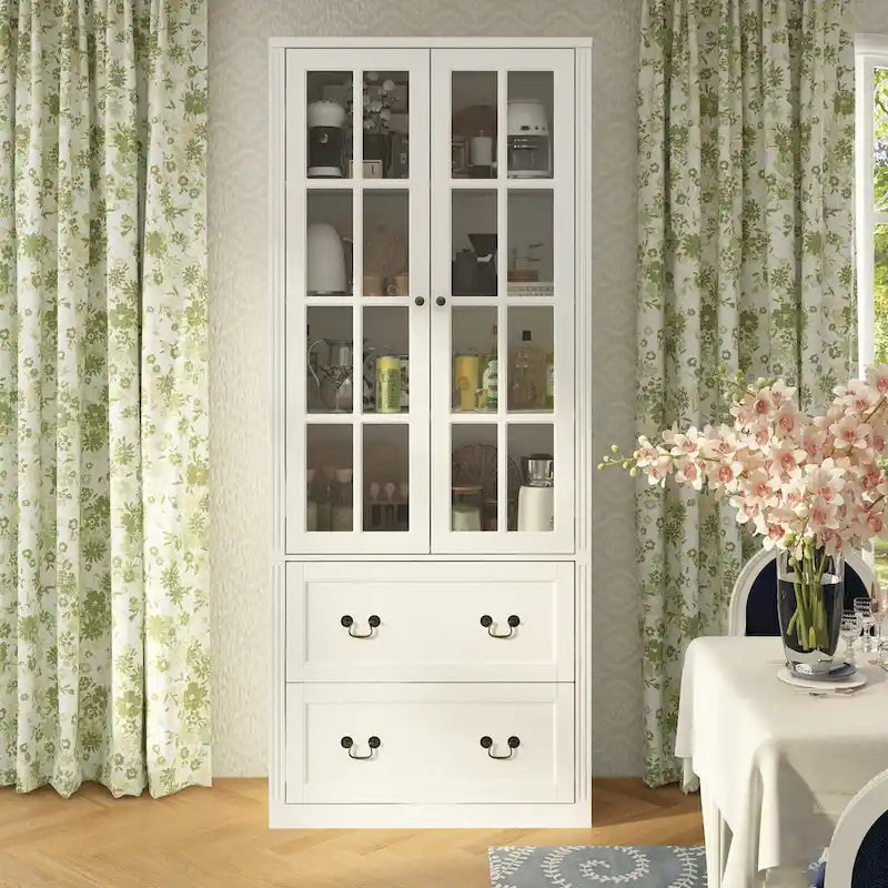 White / Grey / Black Glass Door Combo Bookcase Cabinet, 31.5" / 47.2" / 78.7"W