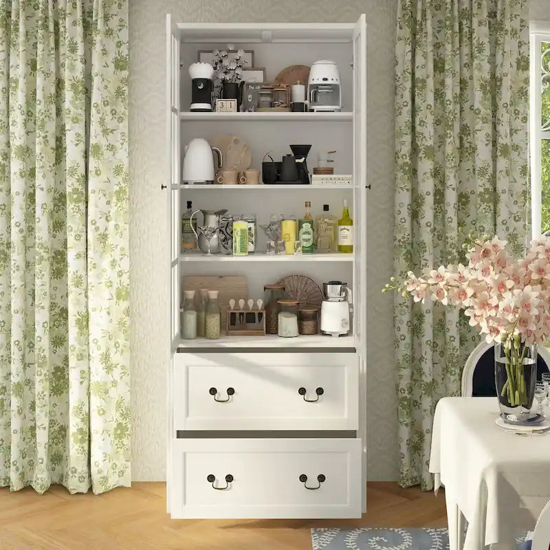 White / Grey / Black Glass Door Combo Bookcase Cabinet, 31.5" / 47.2" / 78.7"W