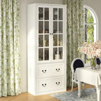 White / Grey / Black Glass Door Combo Bookcase Cabinet, 31.5" / 47.2" / 78.7"W