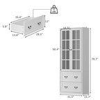 White / Grey / Black Glass Door Combo Bookcase Cabinet, 31.5" / 47.2" / 78.7"W