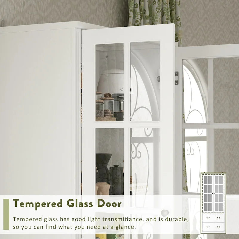 White / Grey / Black Glass Door Combo Bookcase Cabinet, 31.5" / 47.2" / 78.7"W