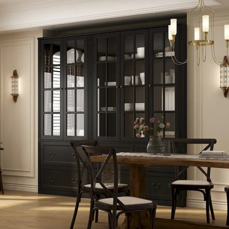 White / Grey / Black Glass Door Combo Bookcase Cabinet, 31.5" / 47.2" / 78.7"W