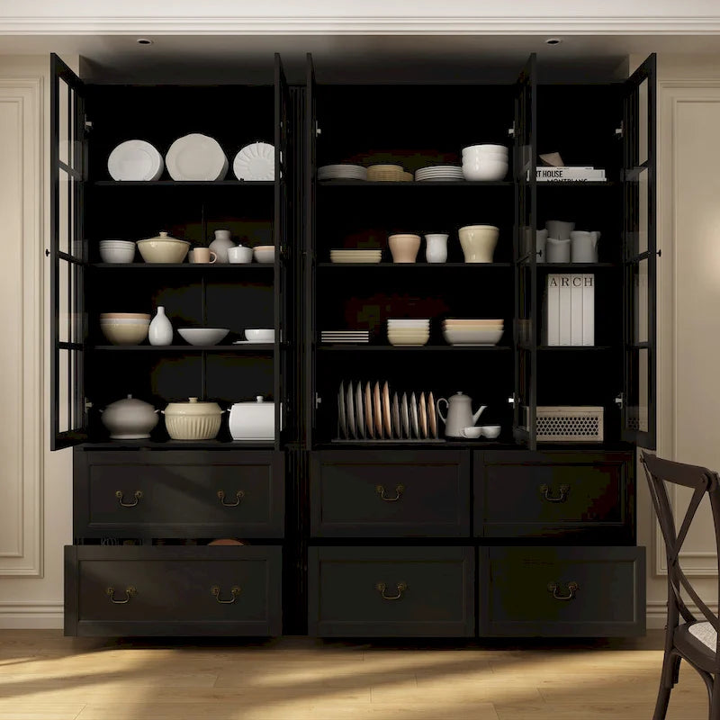 White / Grey / Black Glass Door Combo Bookcase Cabinet, 31.5" / 47.2" / 78.7"W