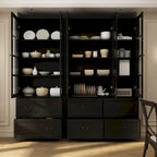 White / Grey / Black Glass Door Combo Bookcase Cabinet, 31.5" / 47.2" / 78.7"W
