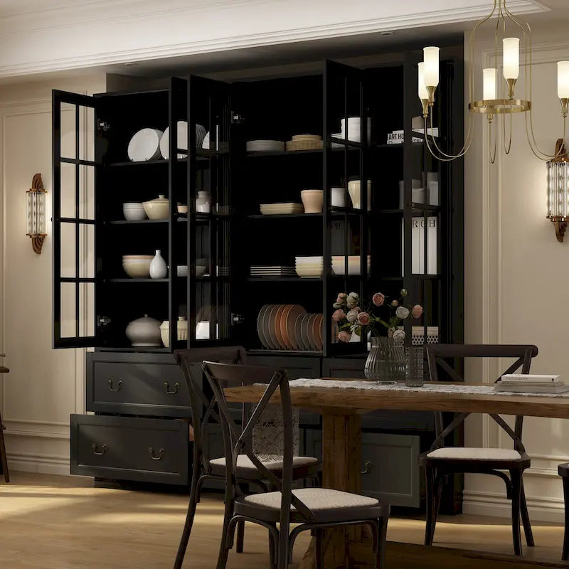 White / Grey / Black Glass Door Combo Bookcase Cabinet, 31.5" / 47.2" / 78.7"W