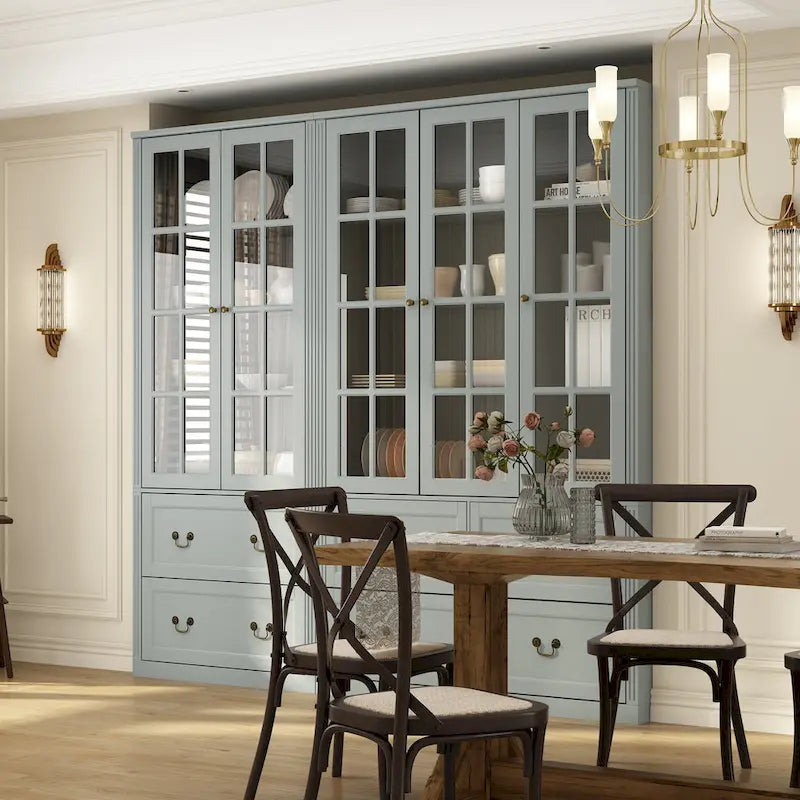 White / Grey / Black Glass Door Combo Bookcase Cabinet, 31.5" / 47.2" / 78.7"W