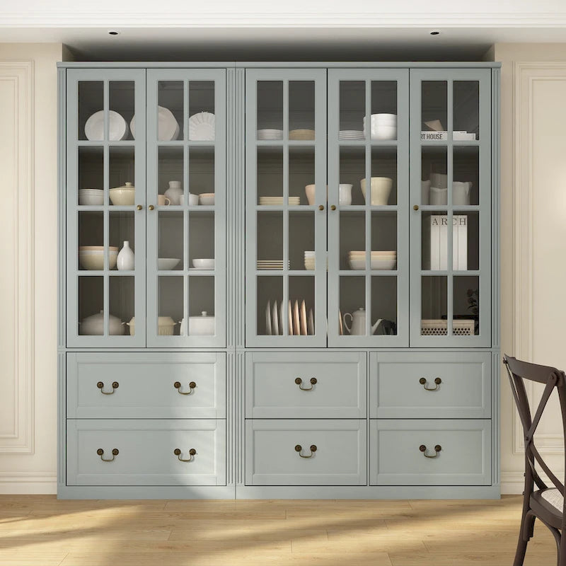 White / Grey / Black Glass Door Combo Bookcase Cabinet, 31.5" / 47.2" / 78.7"W