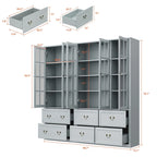 White / Grey / Black Glass Door Combo Bookcase Cabinet, 31.5" / 47.2" / 78.7"W