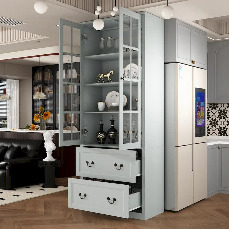 White / Grey / Black Glass Door Combo Bookcase Cabinet, 31.5" / 47.2" / 78.7"W