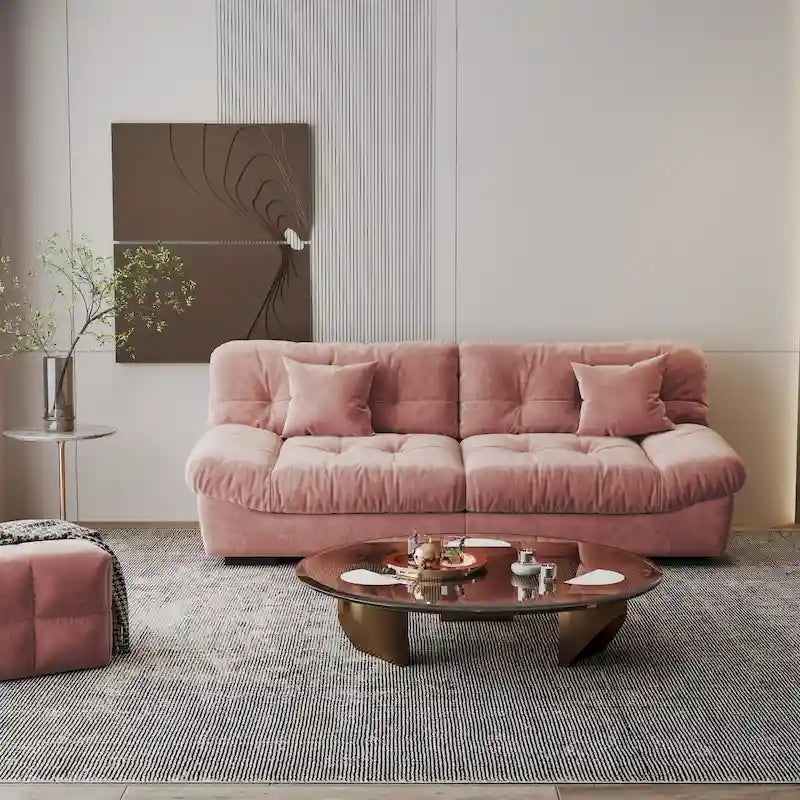 Pink / Grey / Beige Velvet Loveseat Sofa – 2-Seater