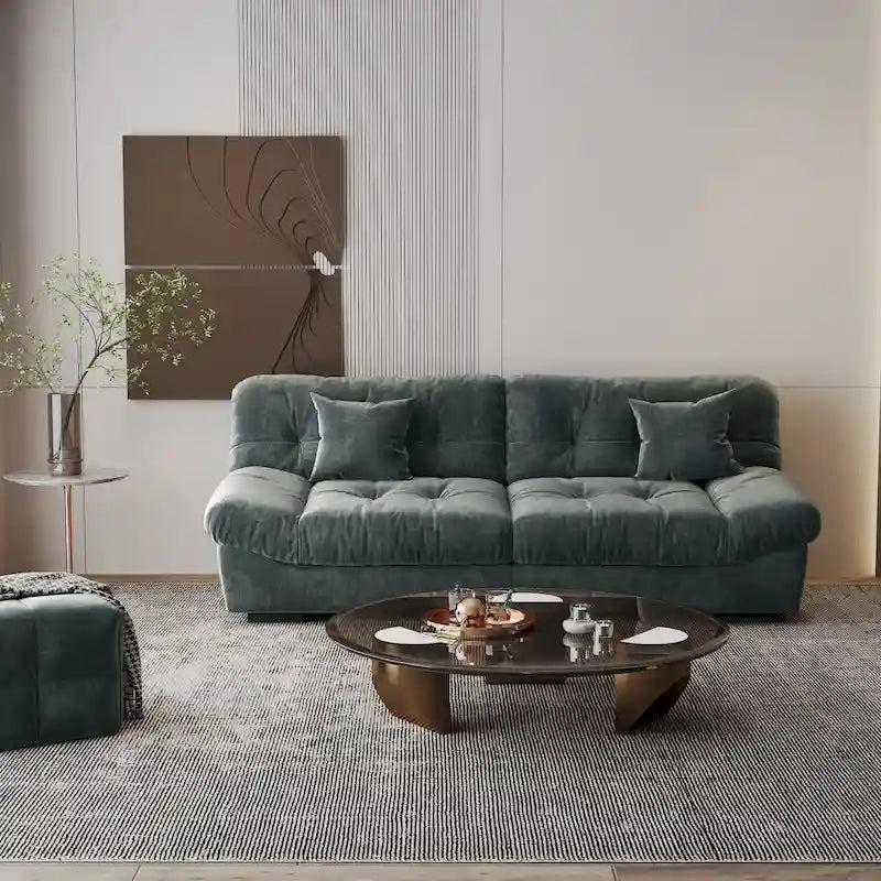 Causeuse en velours rose / gris / beige – 2 places