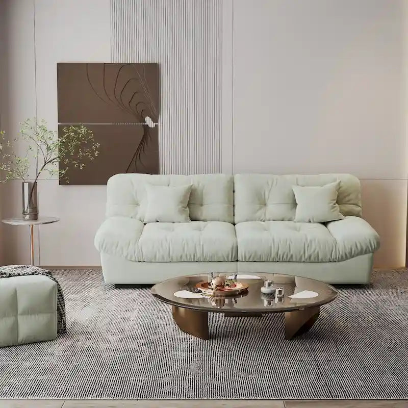 Causeuse en velours rose / gris / beige – 2 places