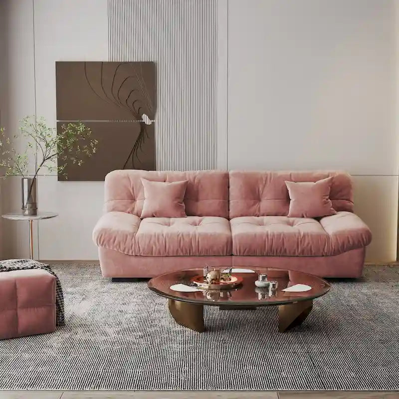 Pink / Grey / Beige Velvet Loveseat Sofa – 2-Seater